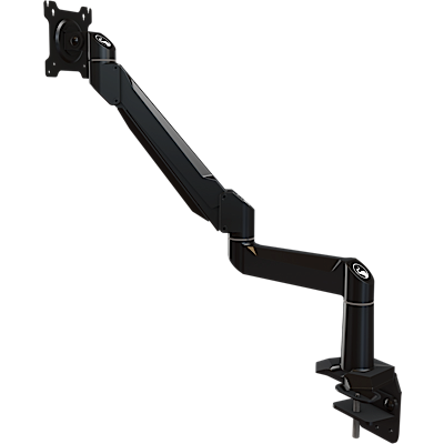 Dual link desktop arm with flat-mounting base