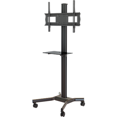 Mobile cart with tempered glass shelf, height and tilt adjustment for 37" to 63"+ Plasma, LCD or LED screens